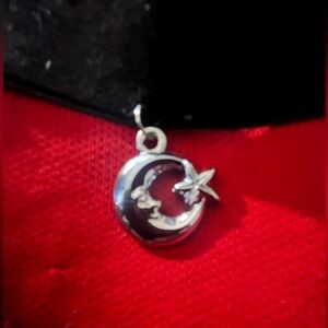Upcycled Silver Moon and Star Charm Pendant Black Velvet Band Choker